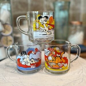 Vintage 1978 Garfield & Odie Glass Mugs Set of 3 Collectible
